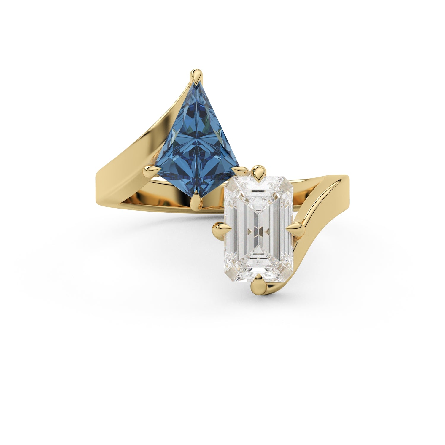 Laurier Sapphire Kite and Emerald Diamond Engagement Ring