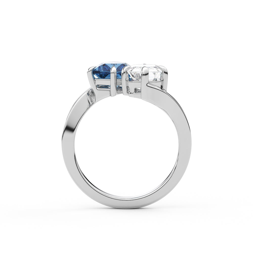 Laurier Sapphire Kite and Emerald Diamond Engagement Ring