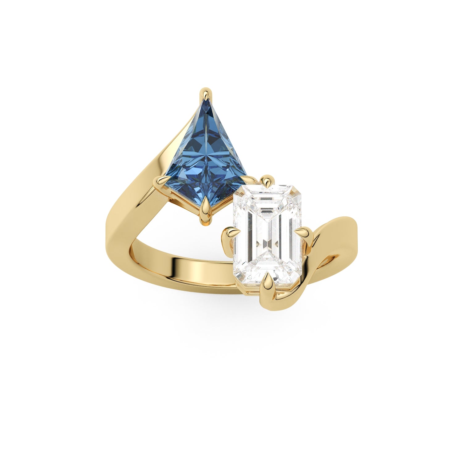 Laurier Sapphire Kite and Emerald Diamond Engagement Ring