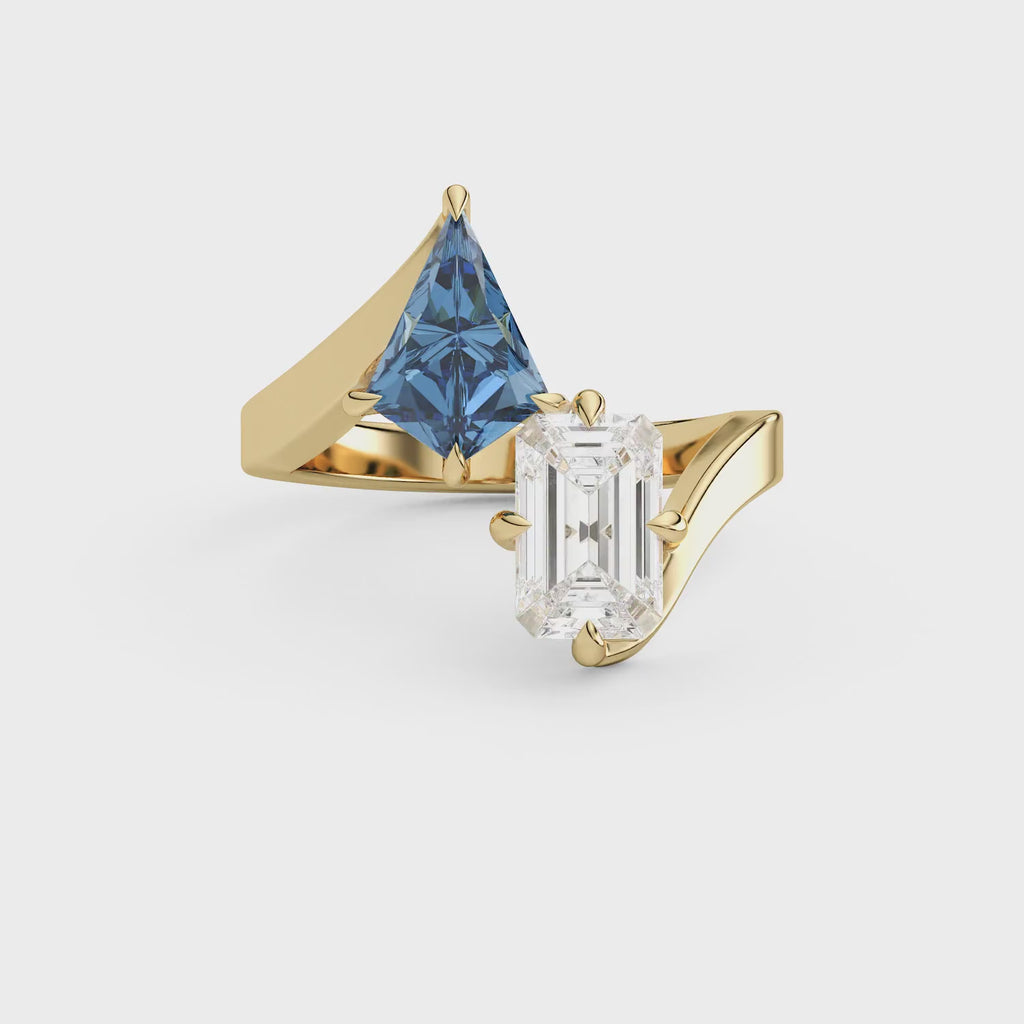 Laurier Sapphire Kite and Emerald Diamond Engagement Ring